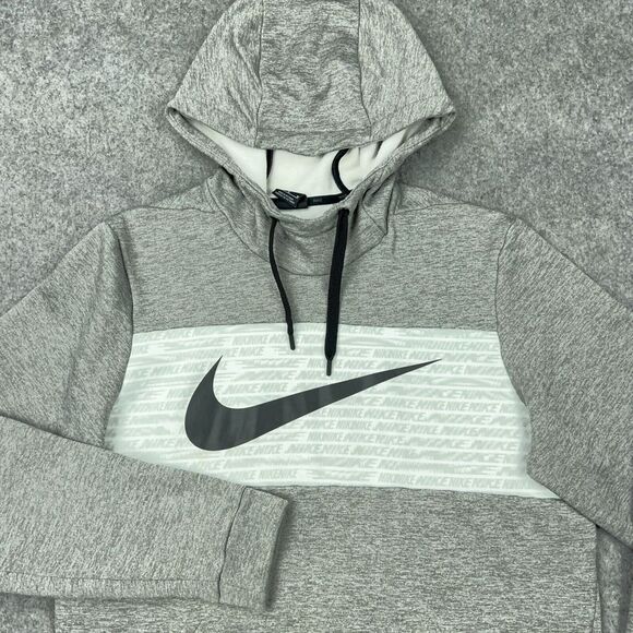 Nike Hoodie Men Medium Gray GFX 2 Therma Dri-Fit Pullover Fleece Hood Sweatshirt - Picture 1 of 11